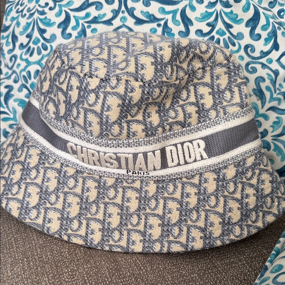 Beige & Blue Monogram Bucket Hat